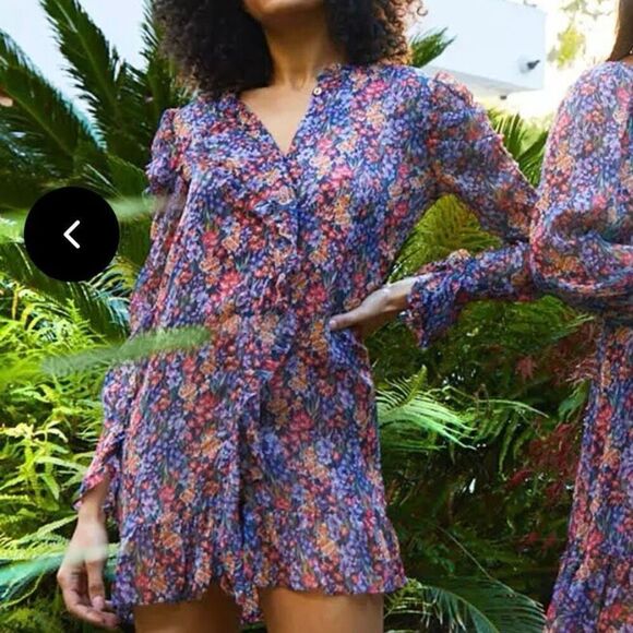MISA Halima ruffle mini Dress in Augusta Floral Size XS chiffon button up violet - Picture 3 of 15